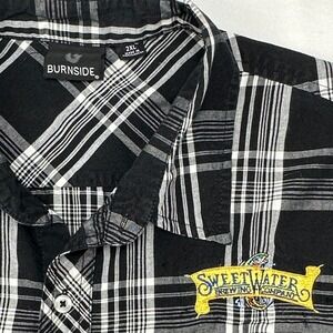 Sweetwater Brewing Burnside 2XL Black Plaid Short Sleeve Button Up Shirt RARE